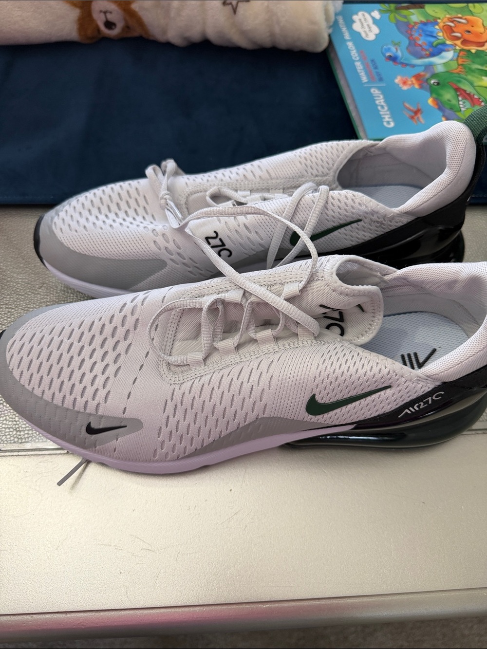 Nike Air Max 270 Sneakers - White with Black & Green Accents